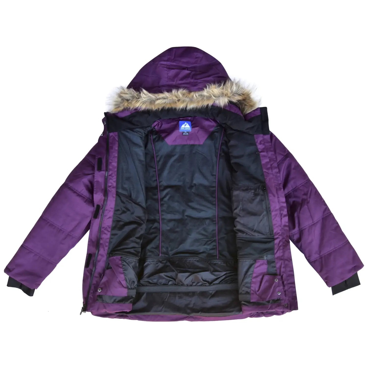 Open purple winter coat with fur-lined hood from Snow Country Outerwear Womens Aspen Ski Jacket