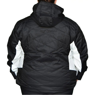 Black and white hooded insulated winter snow ski jacket for women in plus sizes