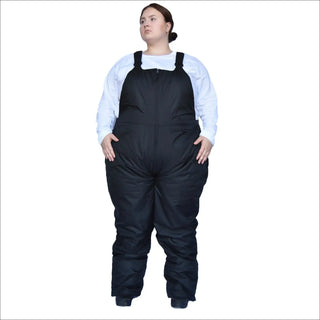 Black insulated bib overalls on Snow Country Outerwear Women’s Plus Size Ski Snow Bibs