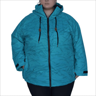 Turquoise hooded puffer jacket for women plus size 1X-5X snowboarding and ski outdoor coat