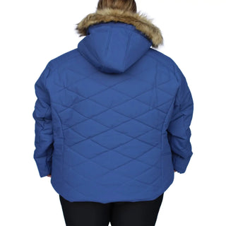 Blue quilted winter coat with fur-trimmed hood from Snow Country Outerwear Womens Plus Size collection