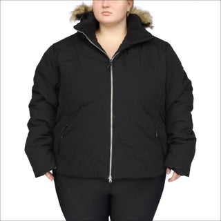 Black puffer jacket with fur trim from Snow Country Outerwear Womens Plus Size Vail Ski Coat