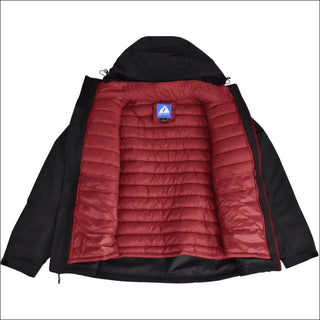 Open black hooded winter coat with red lining from Women’s Plus Size 1X-6X 3in1 Snow Jacket