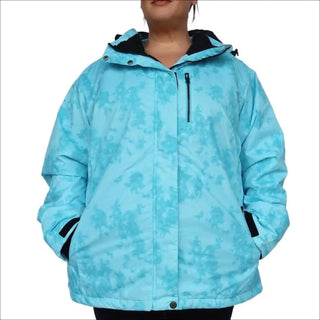 Light blue patterned insulated winter ski jacket for women Plus Size 1X-4X