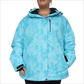 Aqua tie-dye insulated winter snow ski jacket for women plus size 1X-4X outerwear