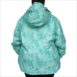 Aqua camouflage hooded insulated winter snow ski jacket for women plus size 1X-4X