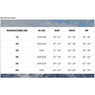 Plus size clothing chart for Snow Country Outerwear Women’s Winter Ski Coat Luna