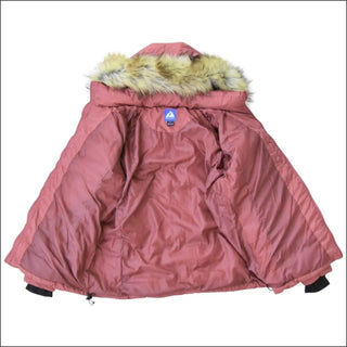 Open rose-colored winter coat with fur-trimmed hood from Snow Country Outerwear Luna 1X-6X