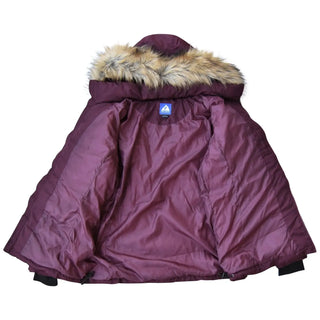 Open maroon winter ski coat with fur-lined hood from Snow Country Outerwear Luna 1X-6X