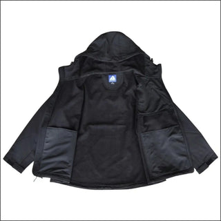 Open black hooded jacket from Women’s Plus Size Micro Fleece Soft Shell Classic Jacket Coat