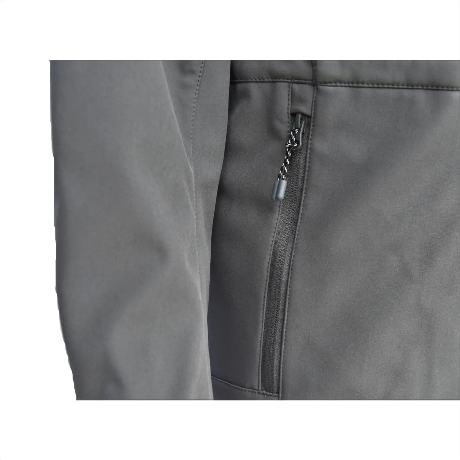 Gray jacket with zippered pocket from Women’s Plus Size Stowe Mid Length Soft Shell Jacket
