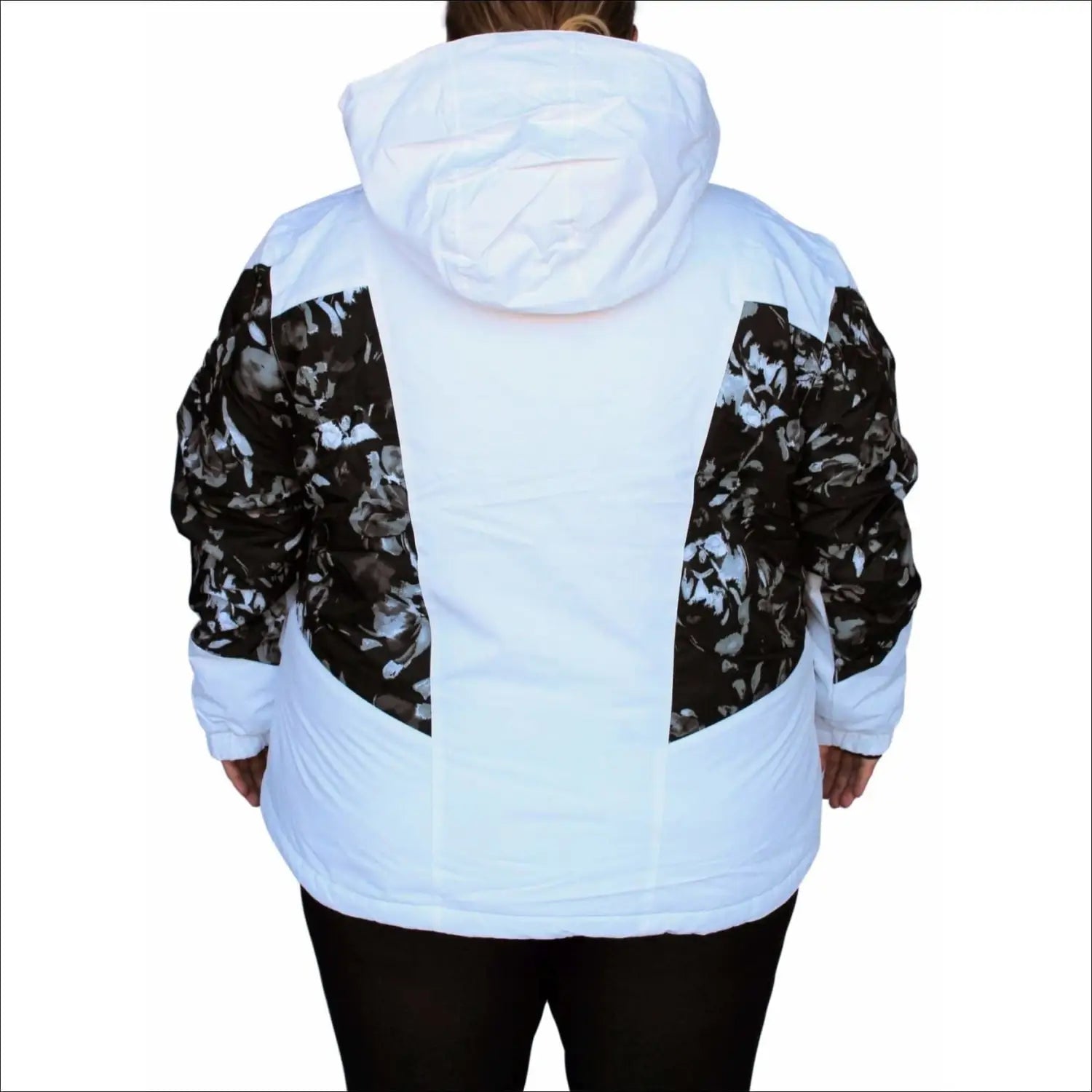 White and floral patterned winter jacket from Snow Country Outerwear for women plus size ski coat