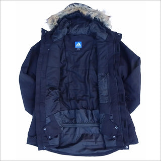 Open navy parka with fur-trimmed hood from Snow Country Outerwear Women’s Plus Size Uptown Winter Parka Ski Coat