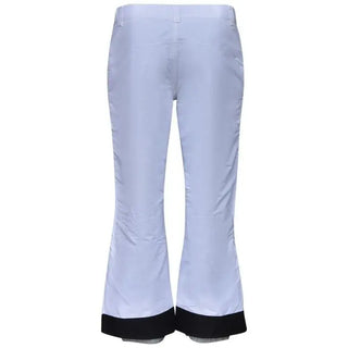 Light blue women’s ski pants with black cuffs from Snow Country Outerwear for snowboarding