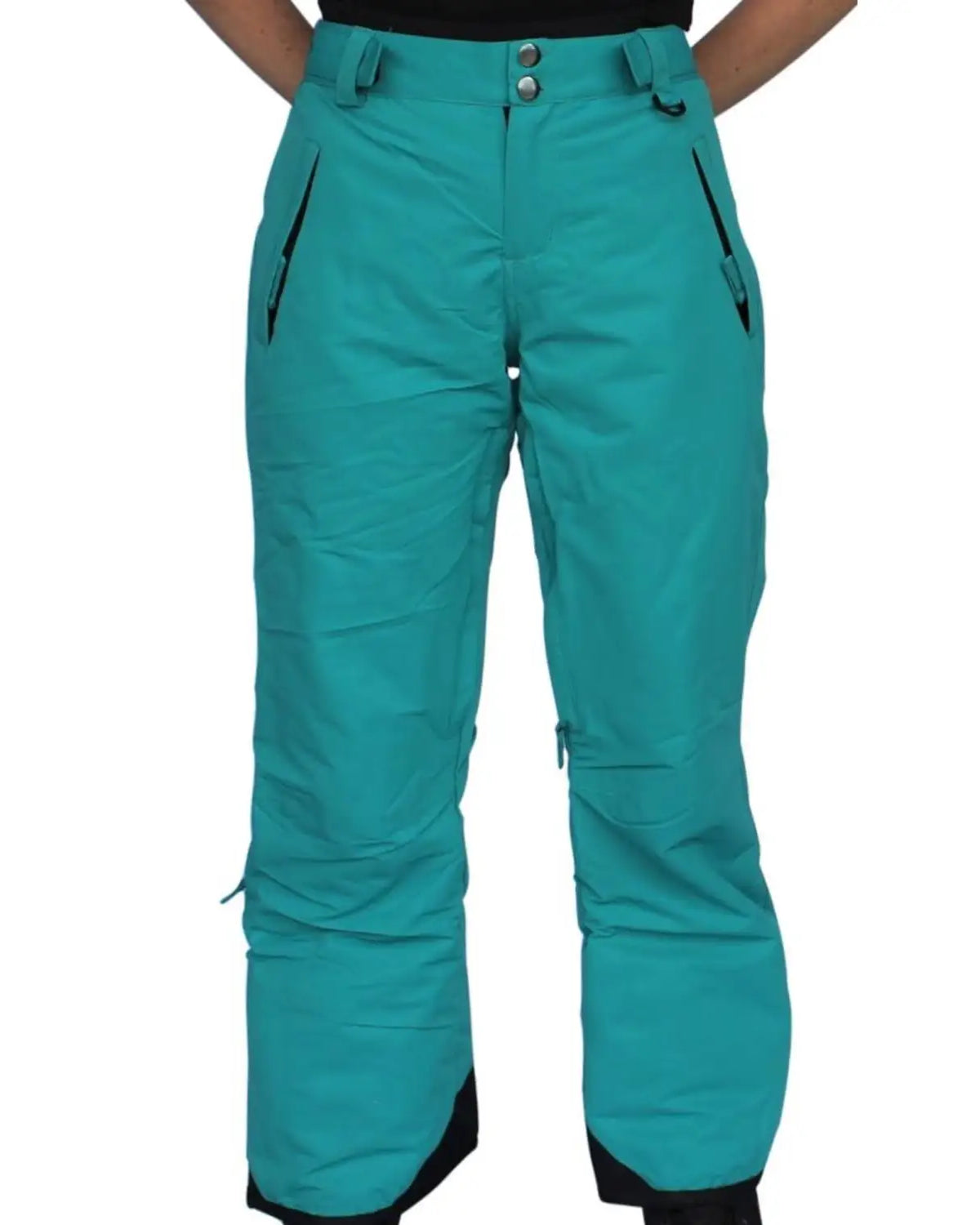 Turquoise snow pants from Snow Country Outerwear for women in ski and snowboarding gear