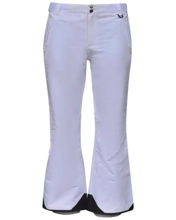 White flared ski pants from Snow Country Outerwear for women, insulated and stylish