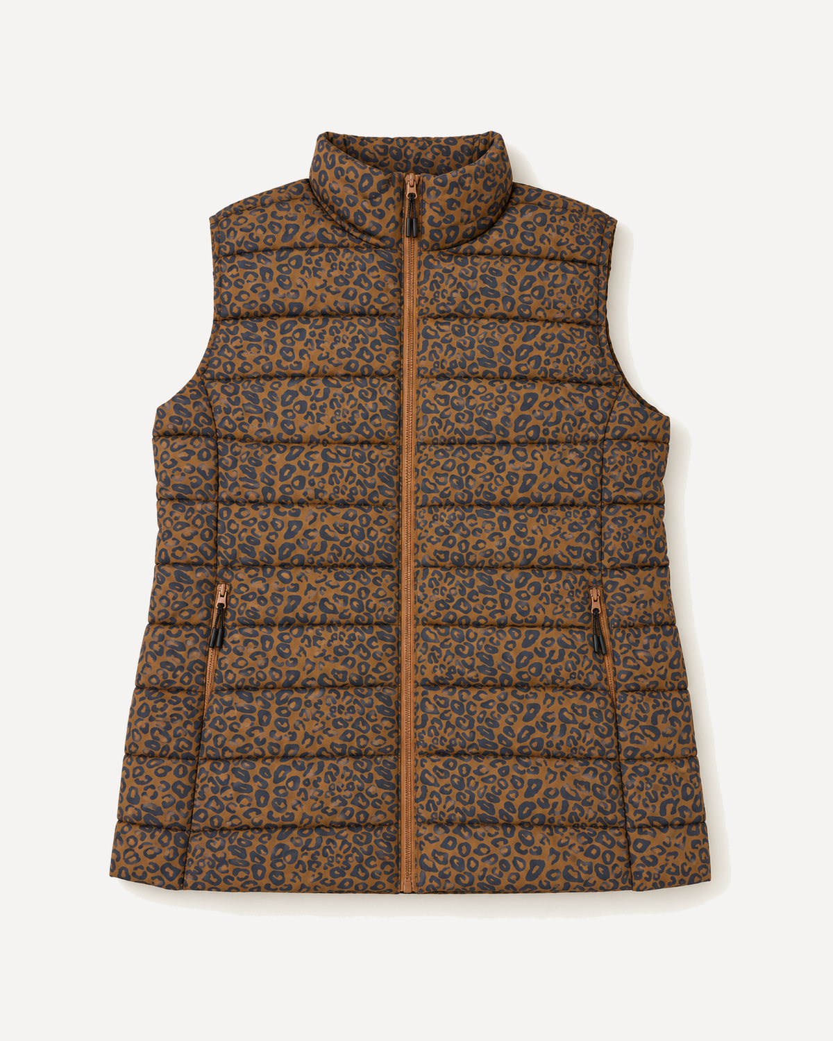 Leopard Tempo II women's plus size insulated vest, flat lay, front