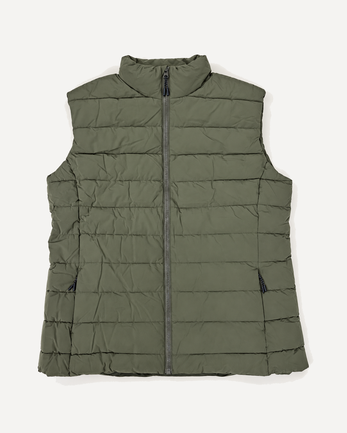 Scout Green Tempo II women's plus size insulated vest, flat lay, front
