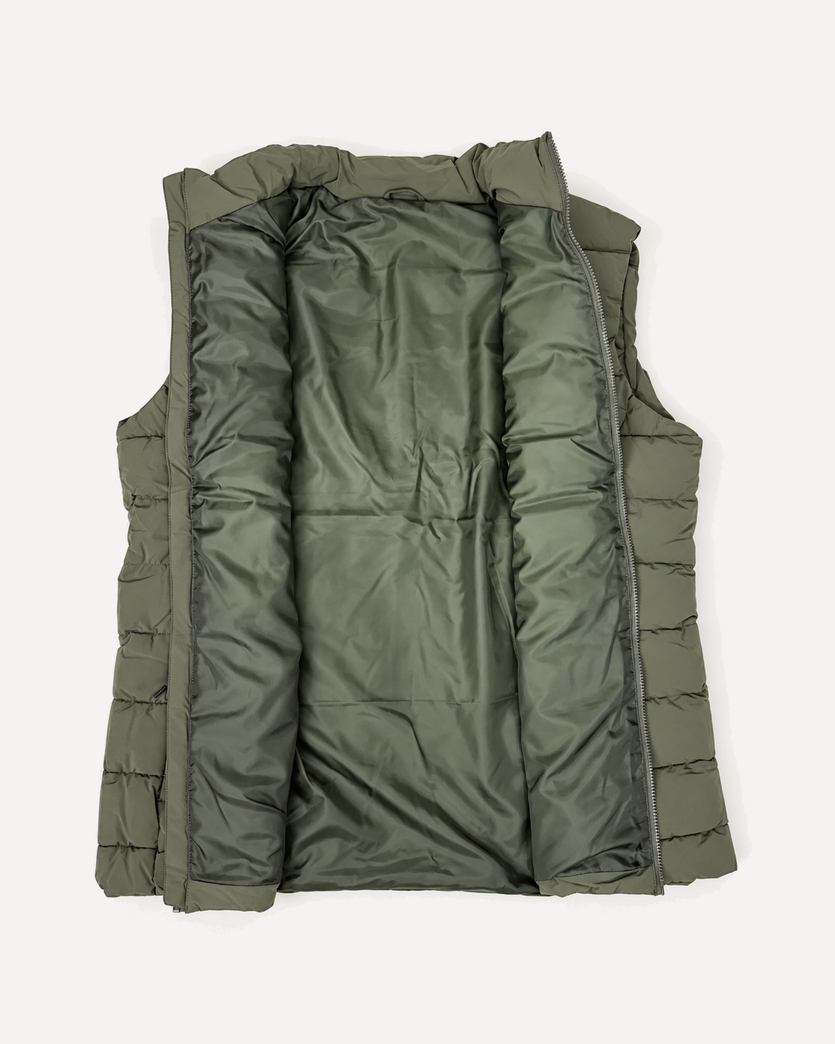 Scout Green Tempo II women's plus size insulated vest, flat lay, interior