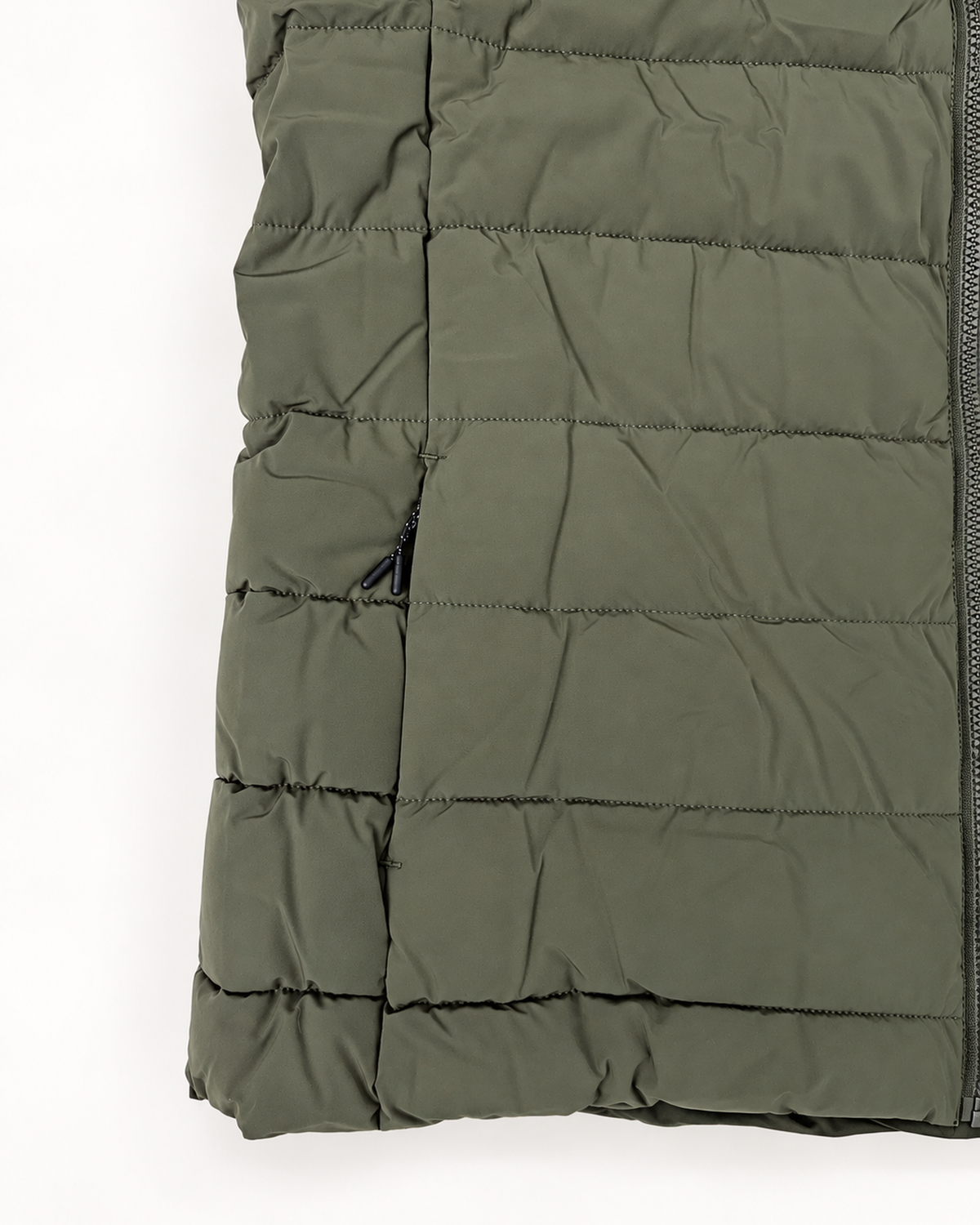 Scout Green Tempo II women's plus size insulated vest, flat lay, pocket