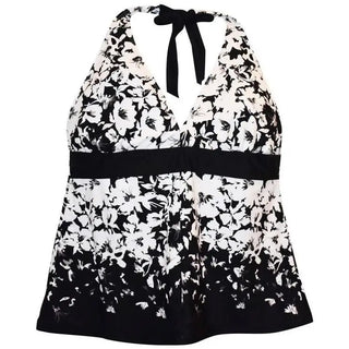 Black and white floral halter top from Heat Women’s Plus Size Swimsuit Collection