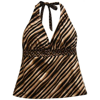 Heat Women’s Plus Size Zebra Print Halter Tankini Swimsuit Top