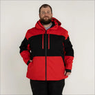 Red and black hooded winter ski jacket for men in sizes 2XL to 7XL