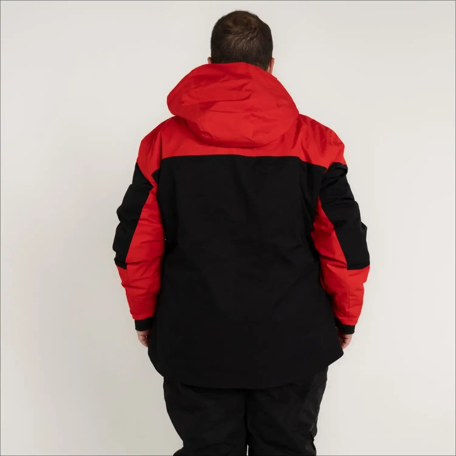 Red and black hooded winter ski jacket for men in big sizes insulated snow coat