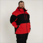 Red and black hooded winter ski jacket for men in big sizes insulated snow coat