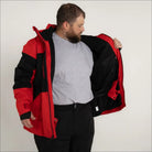 Red and black insulated winter ski jacket for men in big sizes 2XL to 7XL