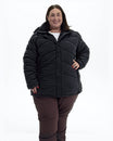 Black Geneva women's plus size mid length synthetic down jacket, front