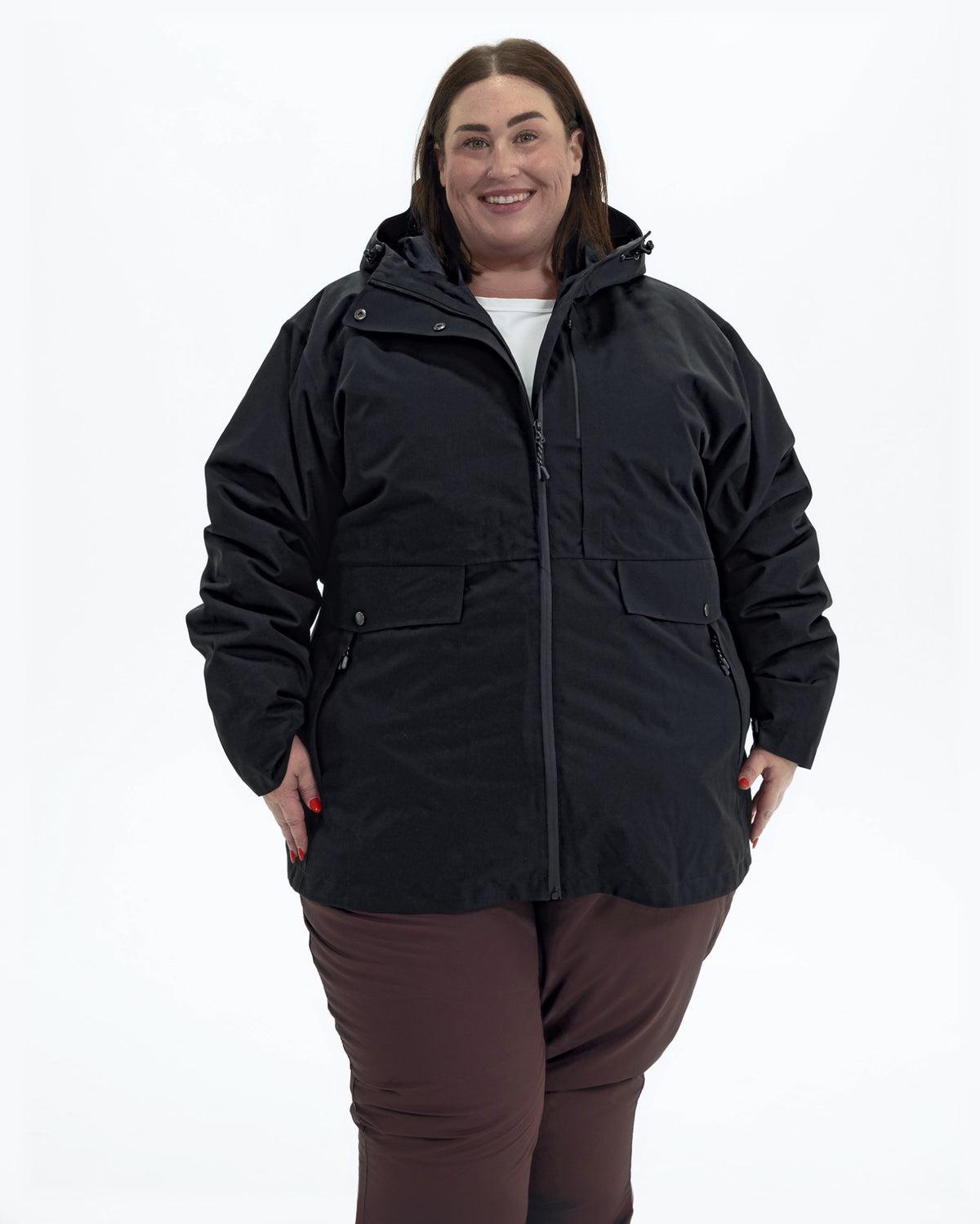 Black Swiss Systems women's plus size 3 in 1 winter jacket, shell, front