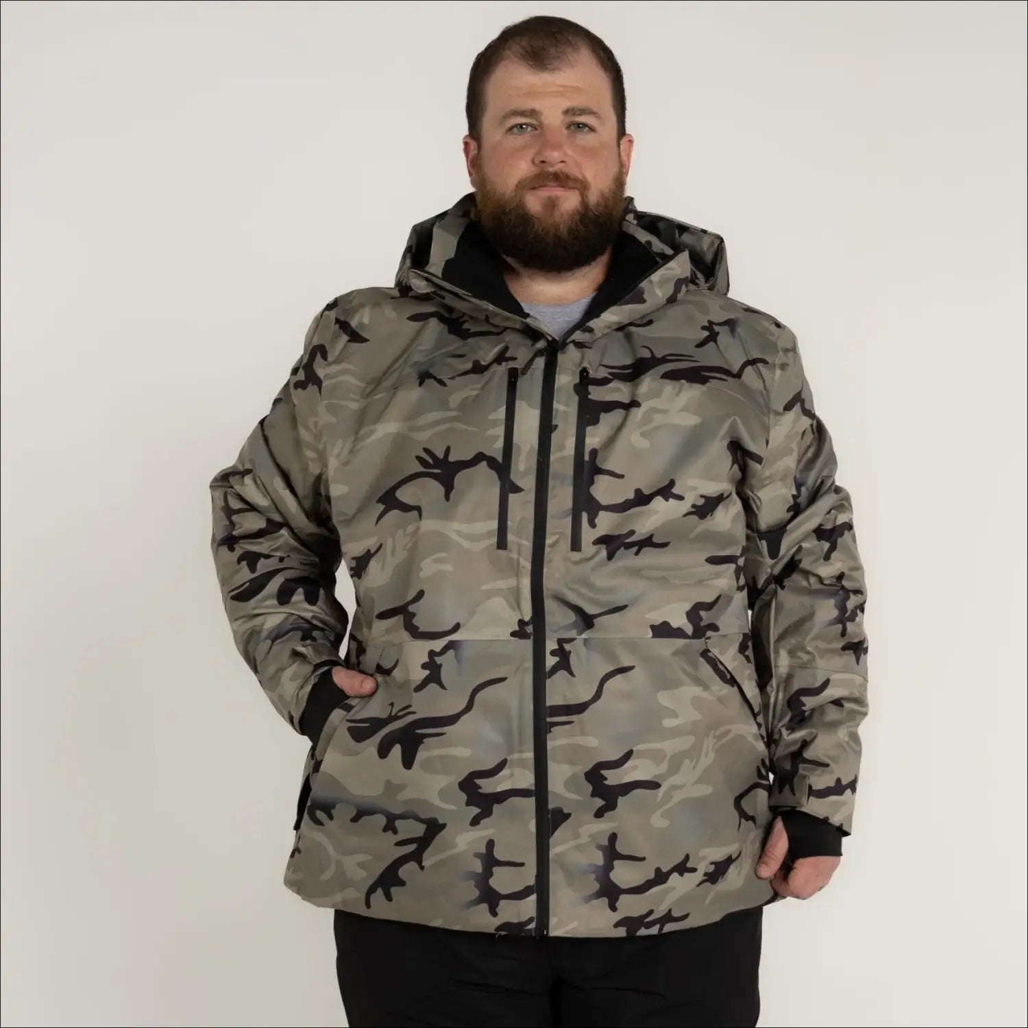 Men’s camo hooded insulated patrol ski jacket coat for winter snow outdoor activities