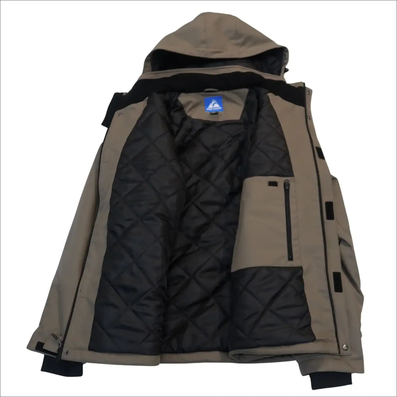 Open tan hooded winter coat from Snow Country Outerwear Men s Siberian III jacket