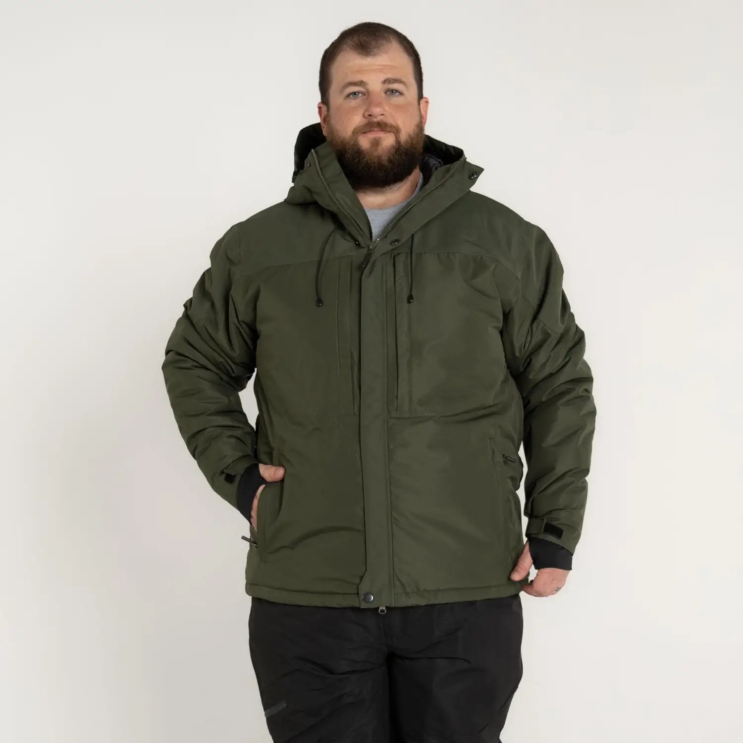 Olive green hooded parka for men’s big sizes 2XL to 7XL winter snow ski jacket
