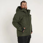 Olive green hooded winter jacket for men in big sizes 2XL to 7XL, insulated snow outerwear