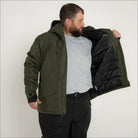 Olive green hooded winter jacket for men in big sizes 2XL to 7XL with insulated mountaineer style