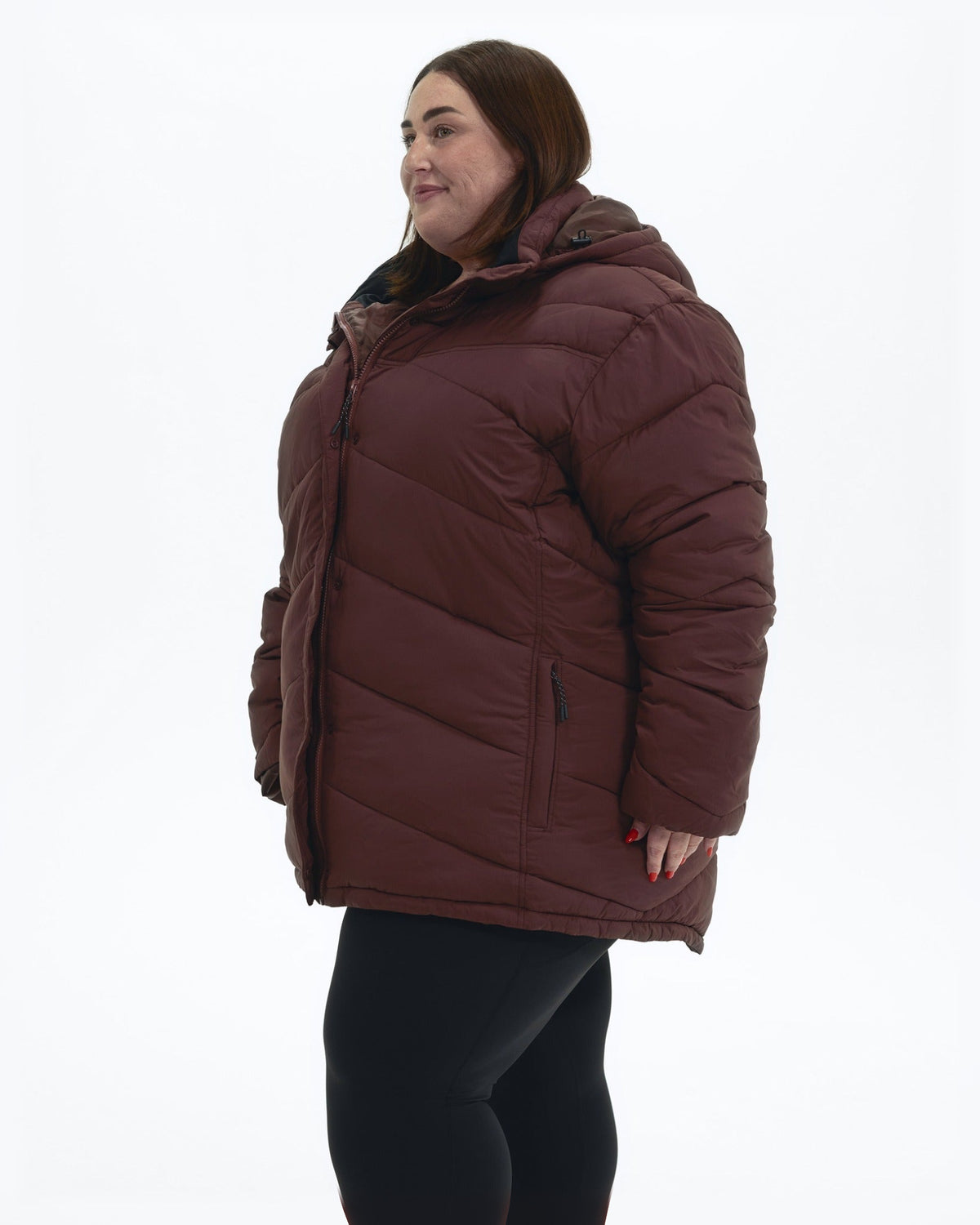 Bourbon Geneva women's plus size mid length synthetic down jacket, three quarter view