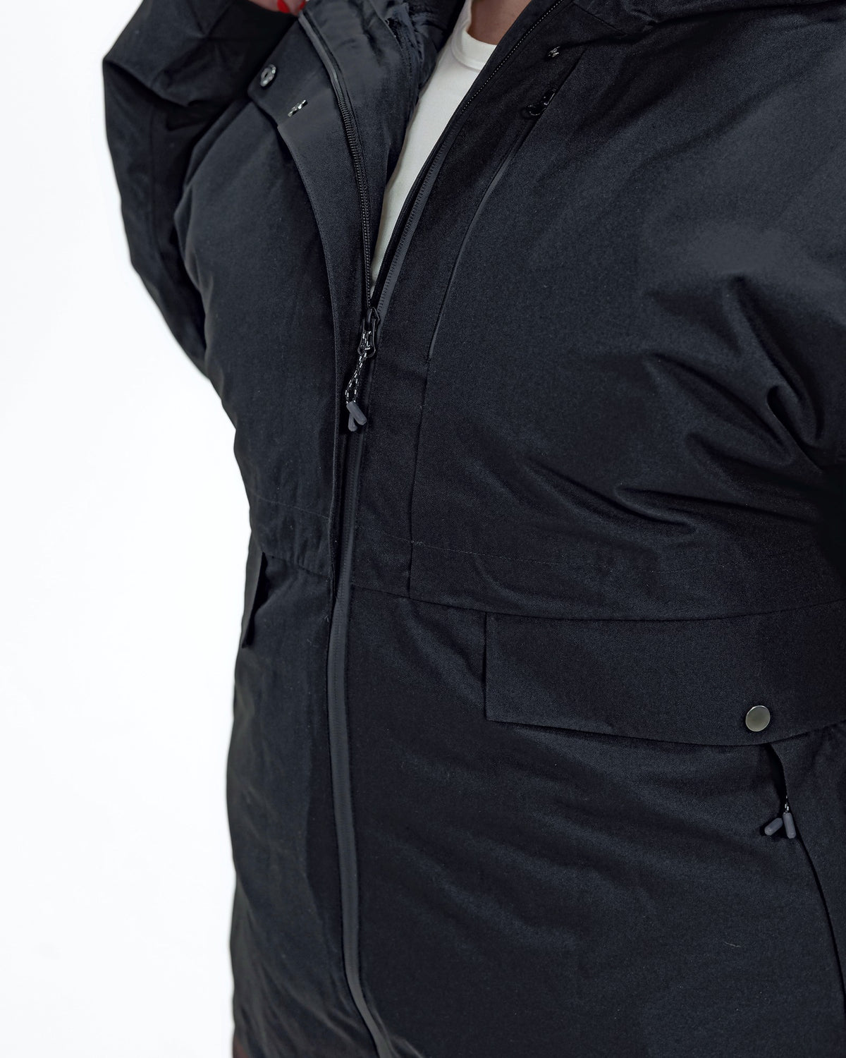 Black Swiss Systems women's plus size 3 in 1 winter jacket, front zip and snap placket detail