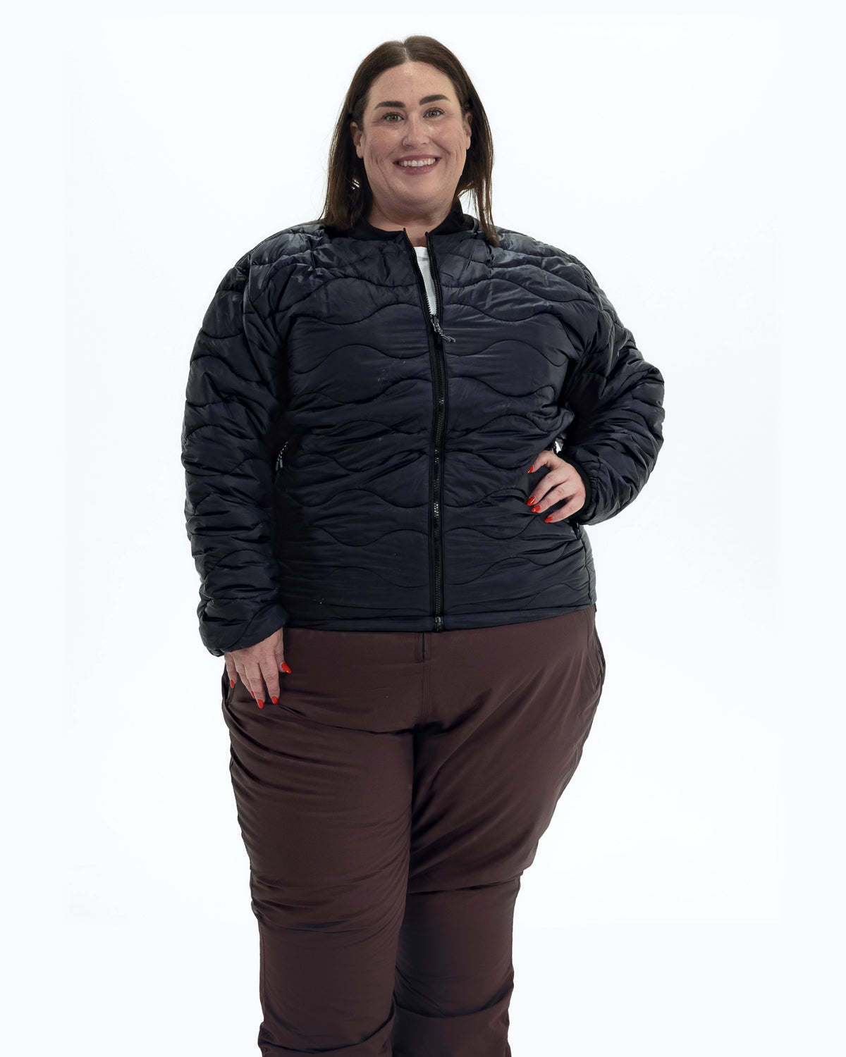 Black Swiss Systems women's plus size 3 in 1 winter jacket, quilted liner jacket, front