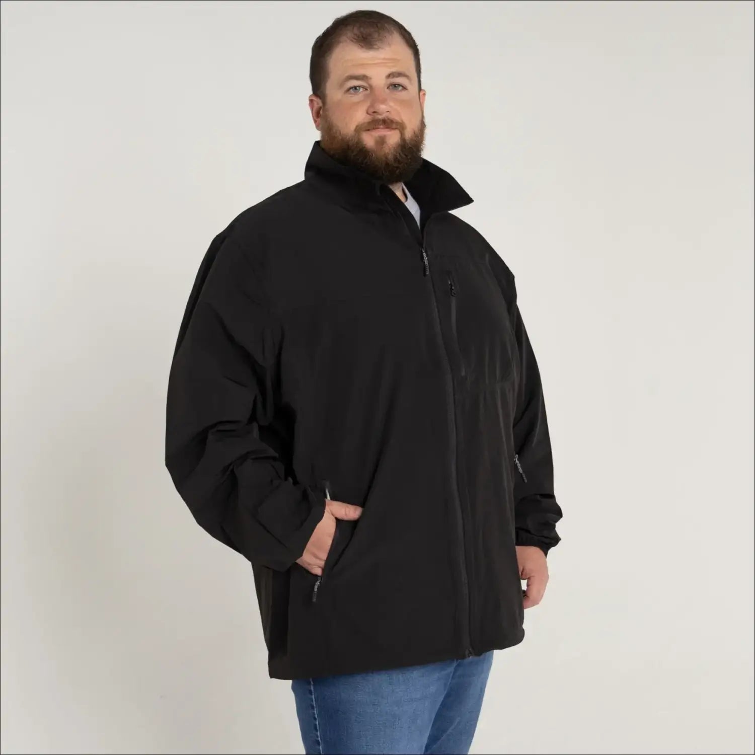 Black rain jacket with pockets for Men’s Big 3XL-7XL Light Soft Shell Coat