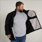 Men’s Big Rain Jacket with black exterior, gray lining, and pockets for spring and fall