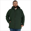 Man wearing a green hooded Cyclone Stretch Soft Shell Jacket outdoors