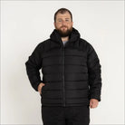 Black hooded puffer jacket for men in 2XL-7XL synthetic down winter coat outdoorwear