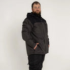 Man in a black and gray insulated winter parka from Snow Country Outerwear for big sizes