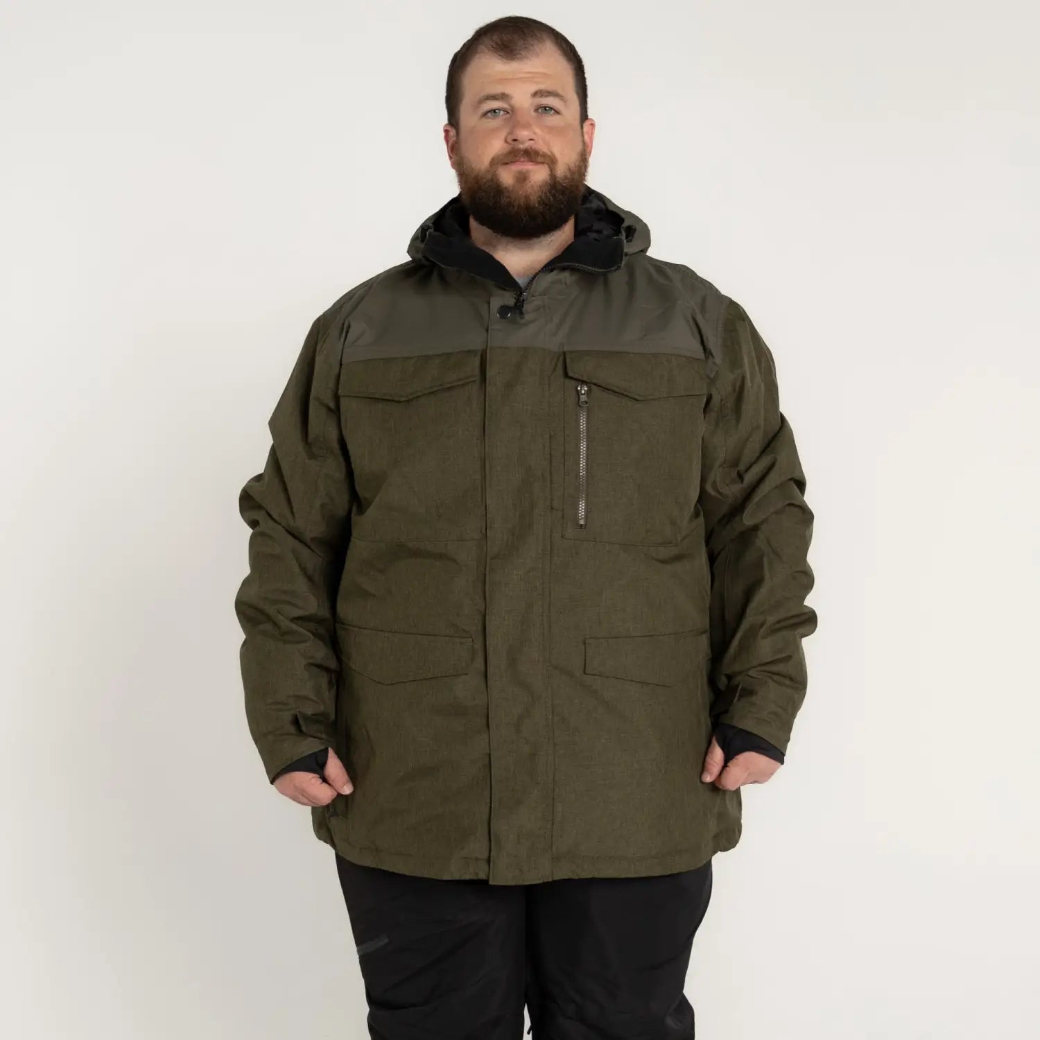 Olive green hooded parka from Snow Country Outerwear in men’s big sizes 2XL to 7XL