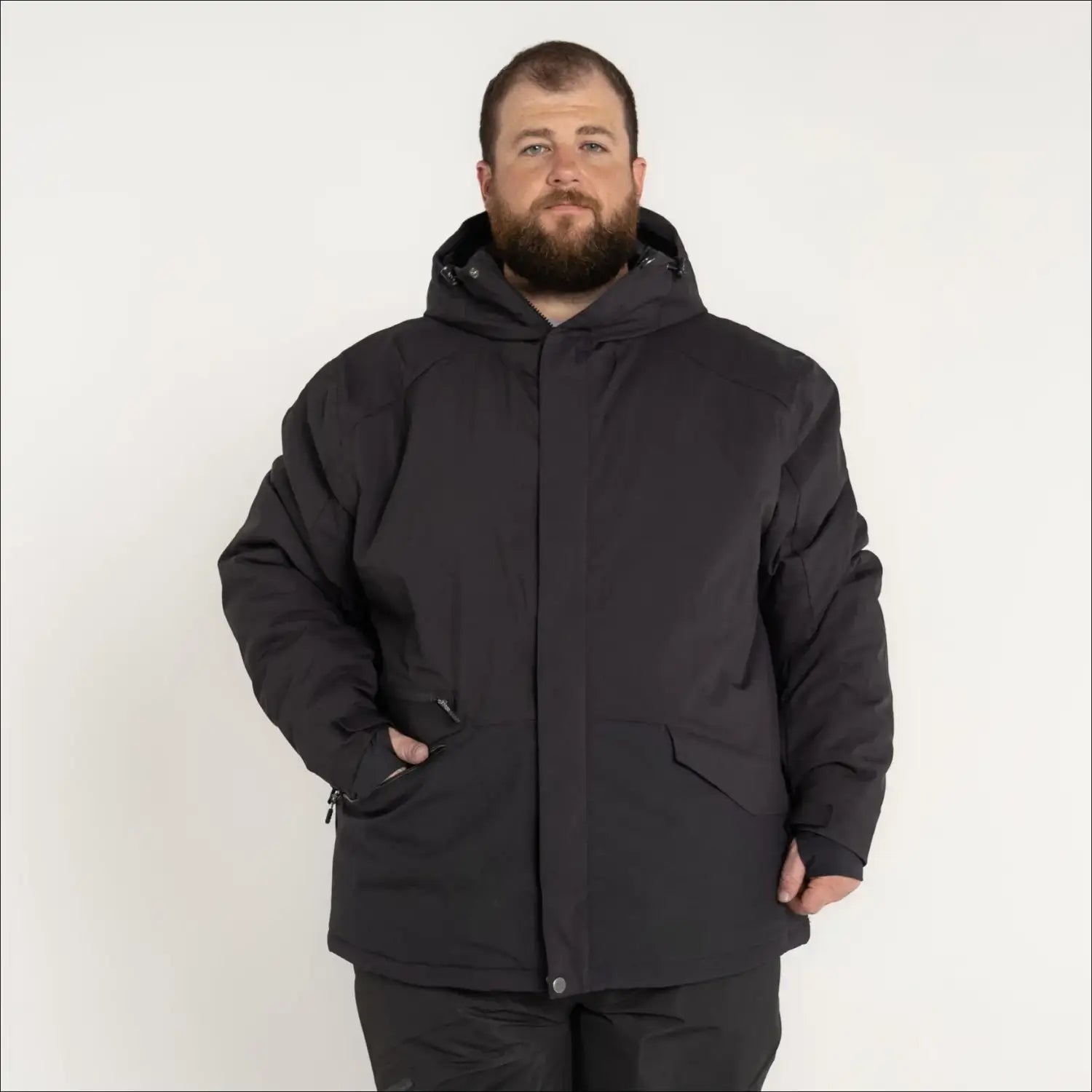 Black hooded winter parka for men in 2XL to 5XL Boulder insulated snow skiing jacket