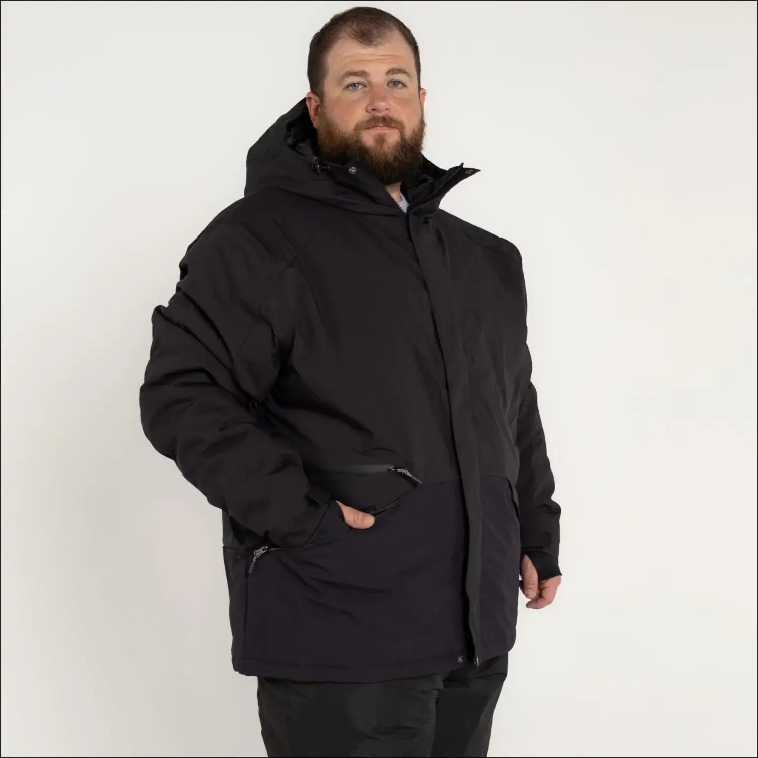 Black hooded winter parka from Men’s Big Sizes 2XL-5XL Boulder snow skiing jacket