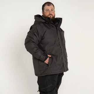 Man in a dark insulated winter snow ski jacket from Men’s Big Sizes 2XL-6XL Outerwear