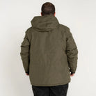 Olive green hooded insulated winter ski parka for men in big sizes 2XL to 6XL